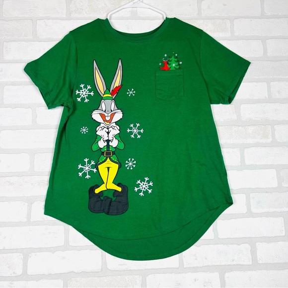 Bugs Bunny as Buddy The Elf Green Short Sleeve Pocketed T-shirt Juniors XL 15-17 - Picture 7 of 11